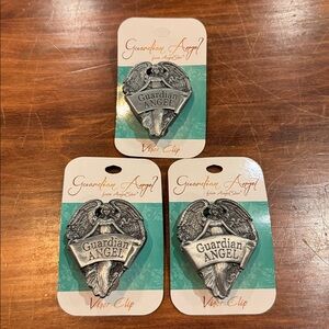 NWT Guardian Angel Visor Clip Set of 3 Silver Pewter Metal Religious Fits Most